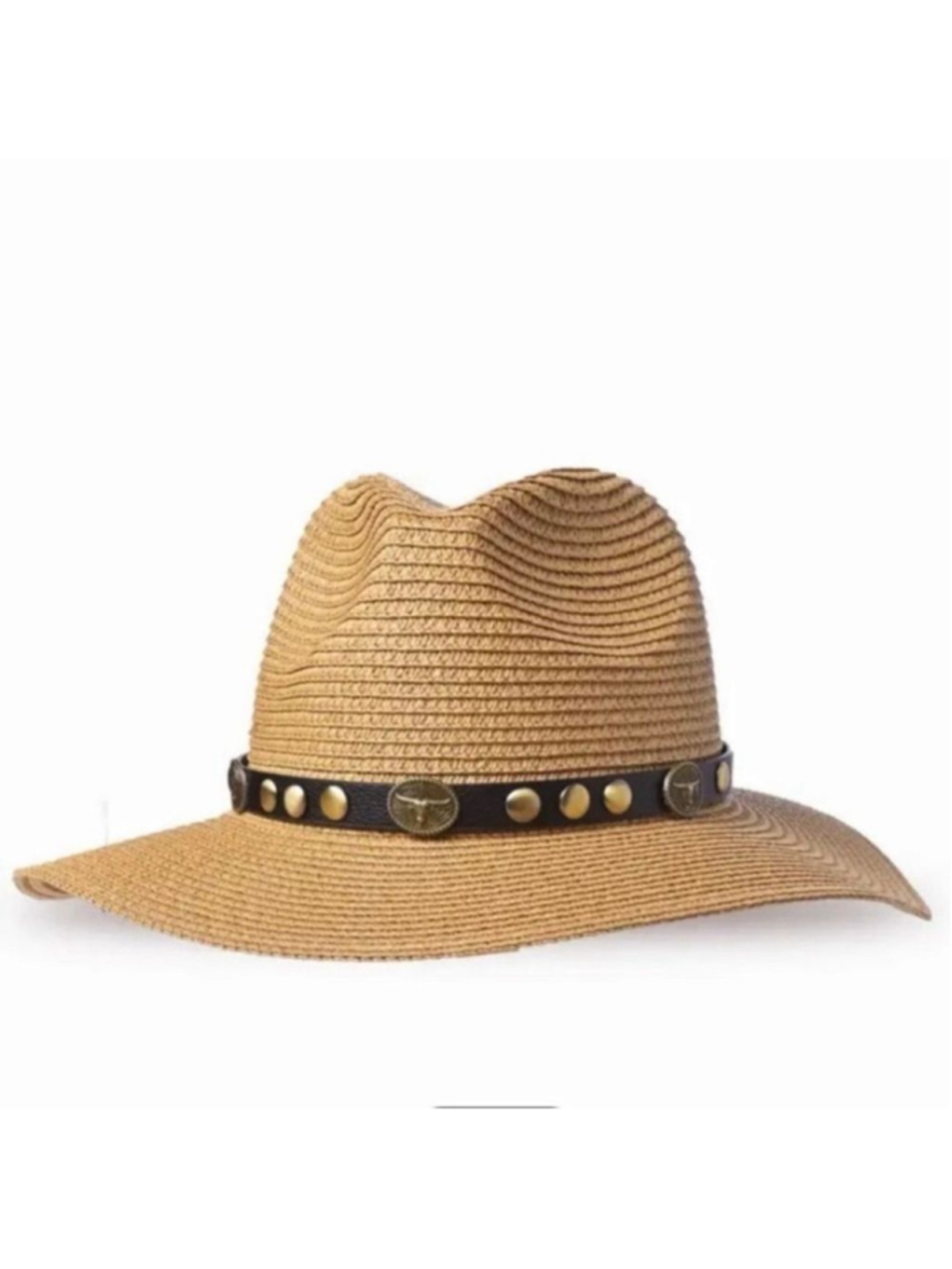 Women’s Boho Straw Hat Cowgirl Hat Natural Wide Brim Accent Band